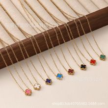 跨境爆款9MM幸运四叶草项链双面贝母钛钢18k不掉色时尚锁骨链批发