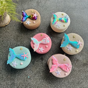 Straw Bag Sequin Mermaid Starfish Shell Flip Beach Bag Children's Travel Crossbody Coin Purse Bag