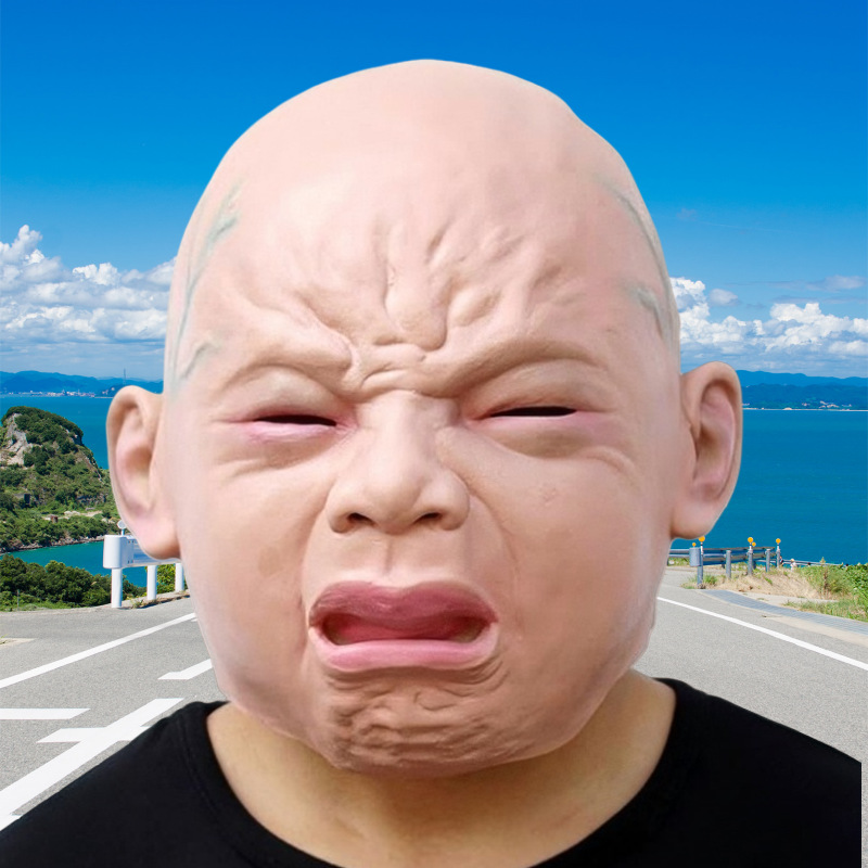 Realista llanto máscara de bebé cabeza llena llanto cara casco fiesta de Halloween casa embrujada tema de terror