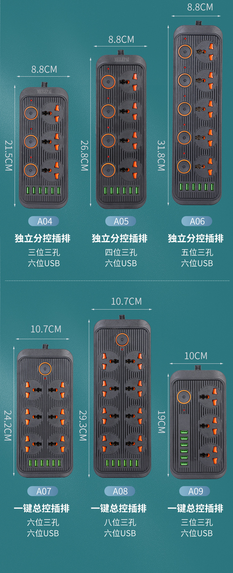 排插带usb插座多功能插板带线开关插排插线板家用多孔智能USB插座详情11