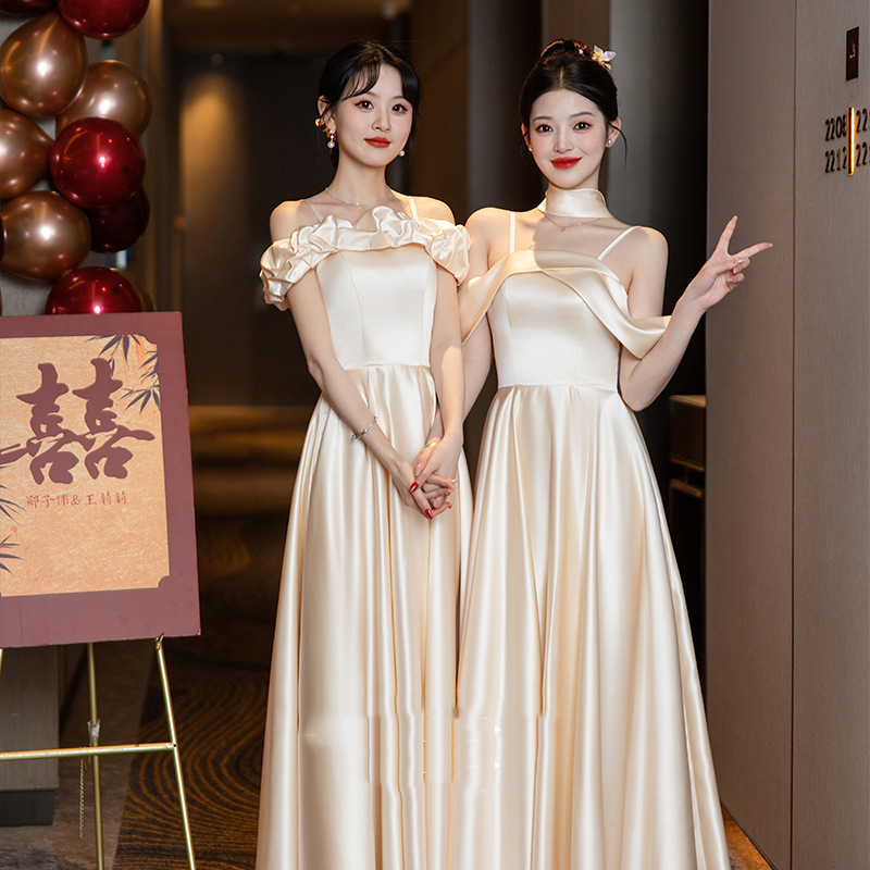 Satin Bridesmaid Dress 2025 New Summer Champagne High-end Sense Niche Usually Wear Sisters Engagement Dress