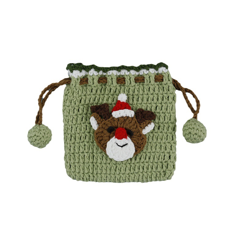 Navidad ciervos tejido a mano con cordón bolsillo tejido de lana de mujer de ganchillo monedero de dibujos animados exquisito Bolsillo pequeño producto terminado