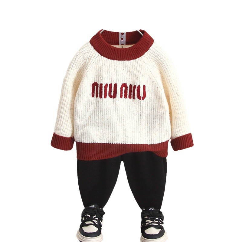 6930 Camisa de fondo grueso para niños Suéter de punto exterior para niños 2025 otoño e invierno nuevo suéter estilo occidental ropa de invierno para bebés
