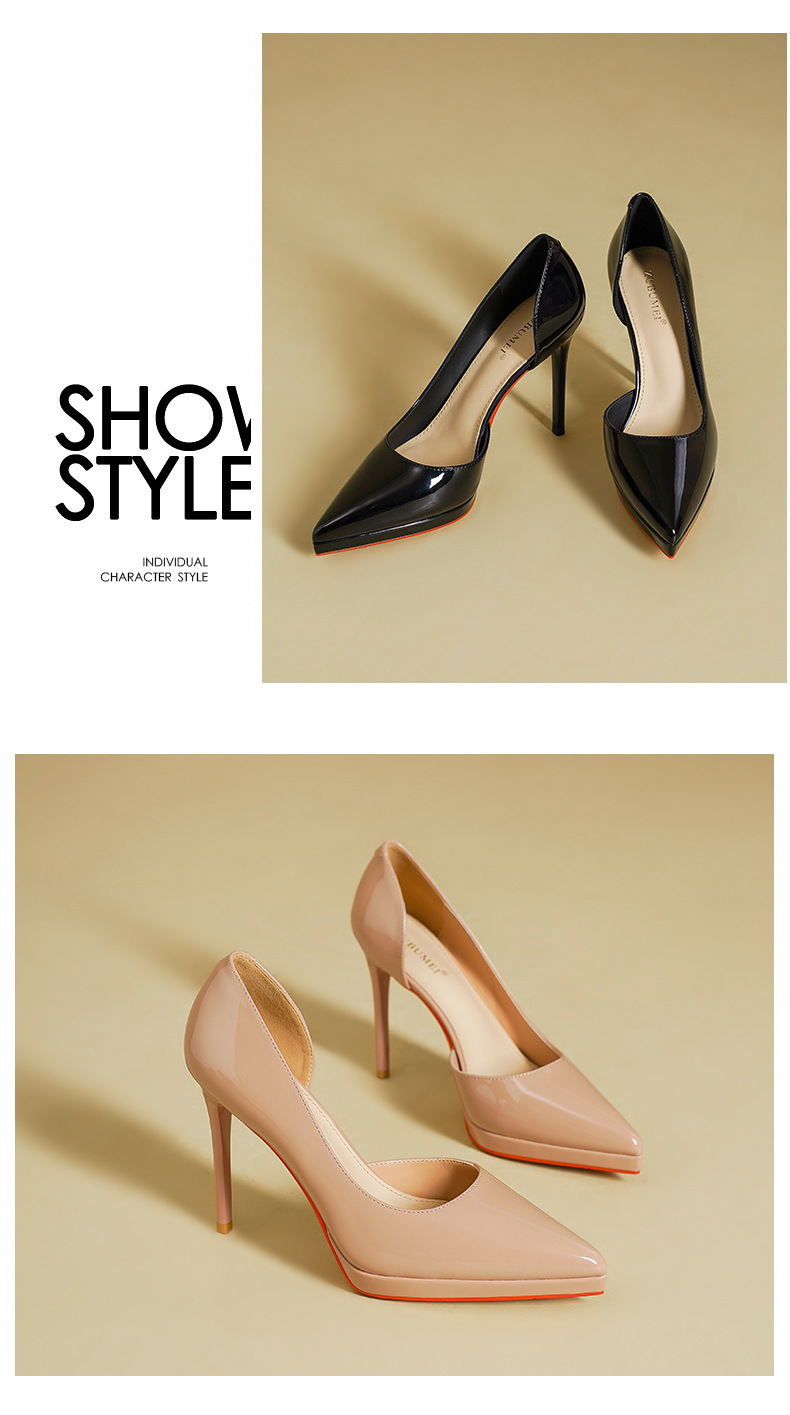 Sandal cao gót nữ mũi nhọn gót nhọn đế chống thấm nước — Màu đen chi tiết 9
