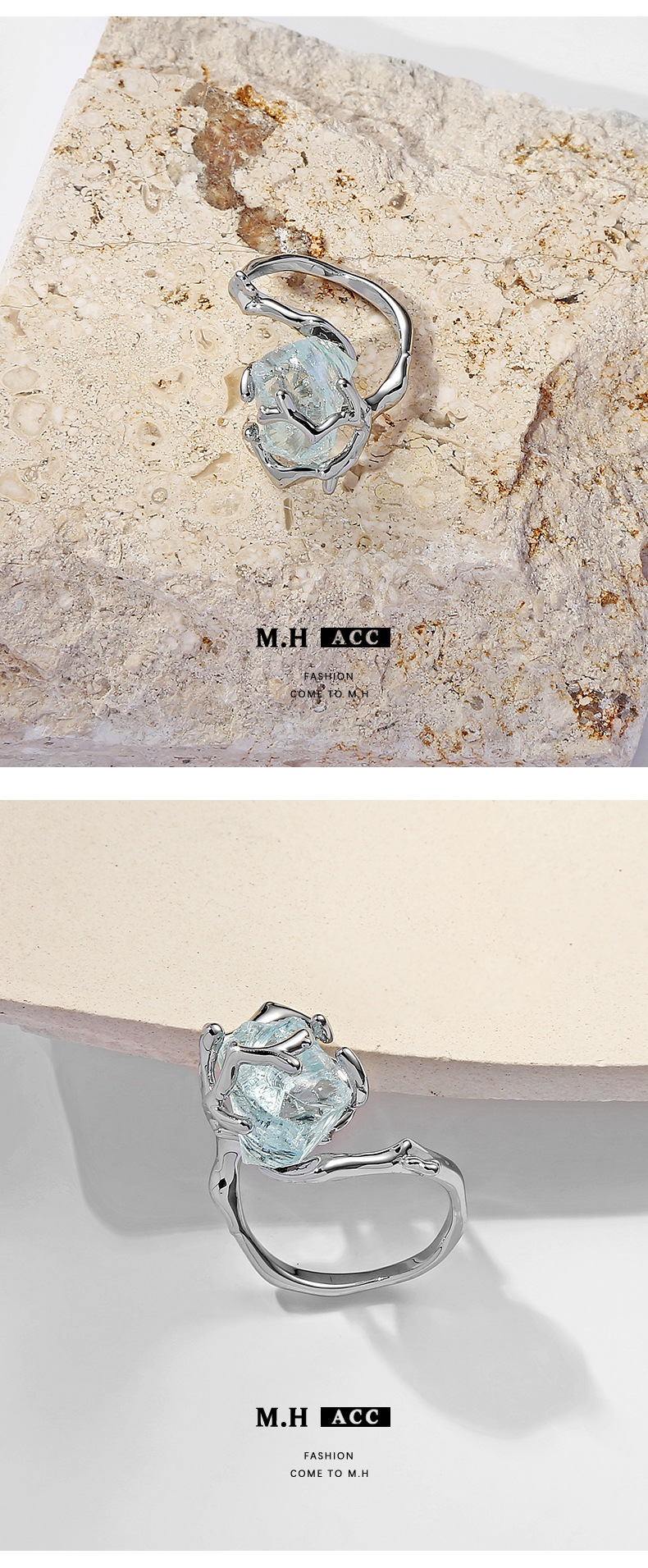 Wholesale of ice-transparent blue natural stone rings for women, 2022 Summer new sweet, cool and fresh ring index finger and wrist accessories pic 6