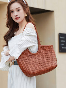 Bag, leather brand basket, french style, genuine leather, cowhide