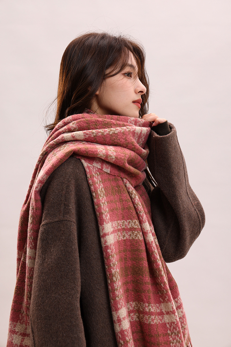 Écharpe à carreaux, célébrité féminine, sensation haut de gamme, cachemire, mode automne hiver, épaisse et chaude_voghion.com