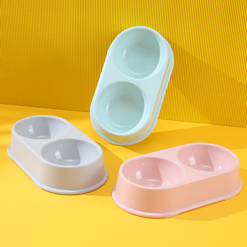 Macaron plastic double bowl large wholesale dog water bowl pet bowl dog bowl cat food utensils pet supplies