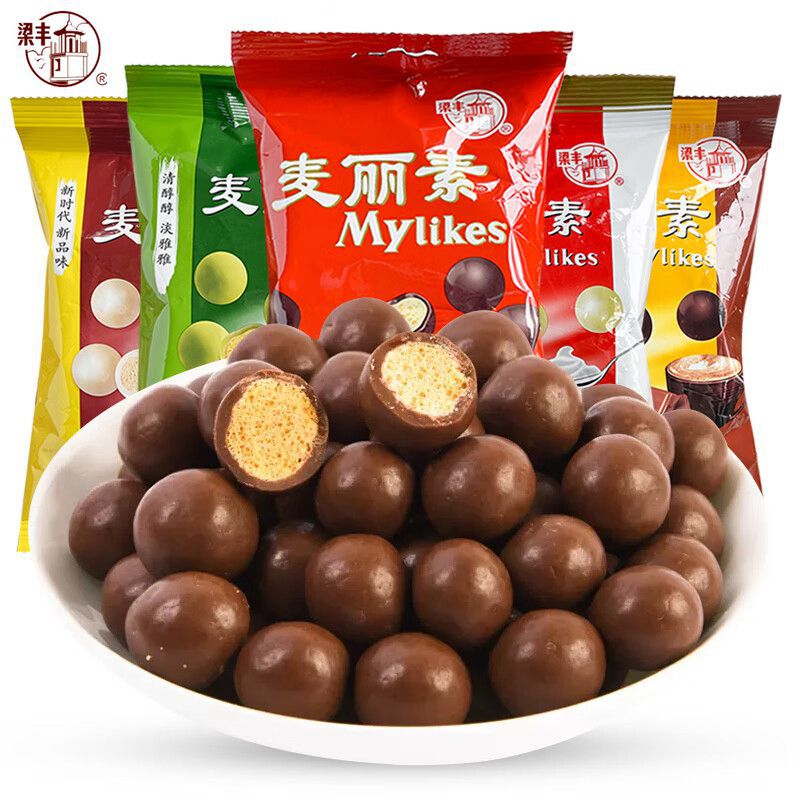 梁丰麦丽素65g 水果味味巧克力豆代可可脂怀旧小包装休闲儿时零食