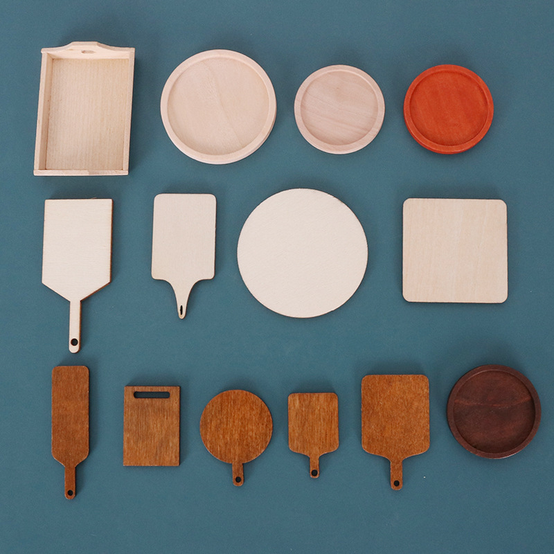 Miniature Mini Food and Play Accessories Storage Wooden Dessert Pastry Handle Tray Bread Frame Small Basket Props