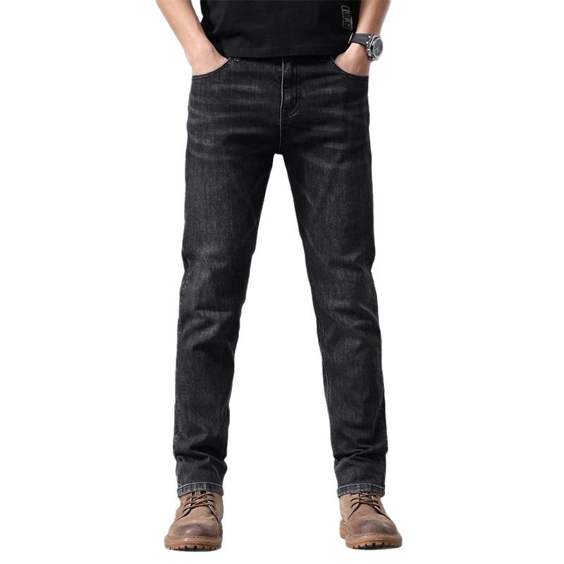 De alta gama de algodón puro 2025 nuevos jeans para hombres primavera y otoño nuevos pantalones largos elásticos azules retro sueltos rectos para hombres