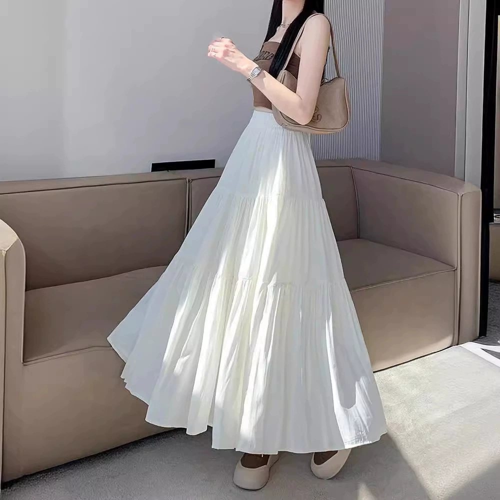 Юбка-торт, женская юбка 2024, новинка весны и осени, элегантная, с высокой талией, для похудения, грушевидной формы, белая длинная юбка с большим подолом
