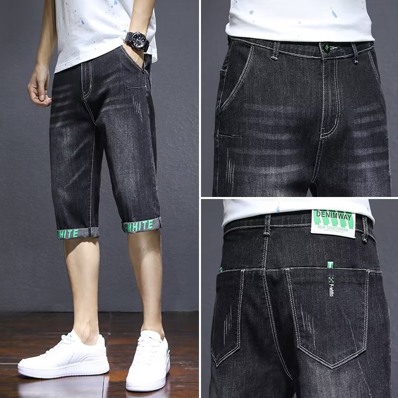 Casual Shorts Men's Summer Thin Straight Loose Beeches Crock Mid-length Pants Ice Silk Denim Capri Pants Men's Trendy Brand