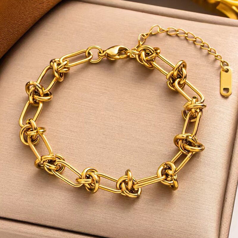 Cross-border knot hip hop fashion titanium steel bracelet non-fading European and American thick chain personality neutral couple style ins bracelet
