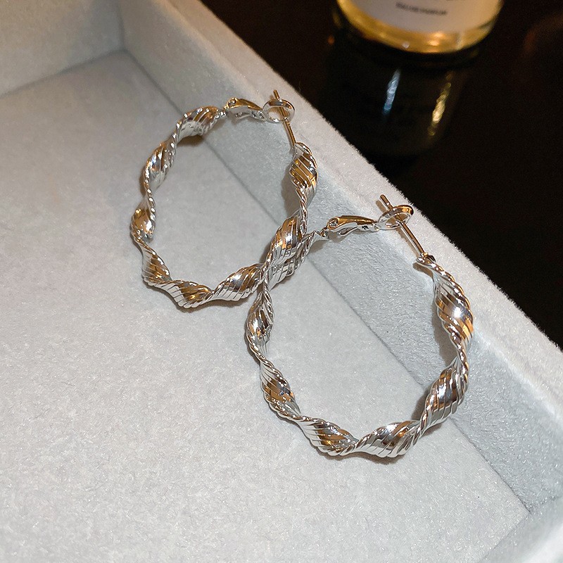 Pendientes de metal transfronterizos de otoño e invierno con aguja de plata, pendientes, pendientes de viento frío de moda de nicho, pendientes de lujo de alta gama de luz de todo fósforo