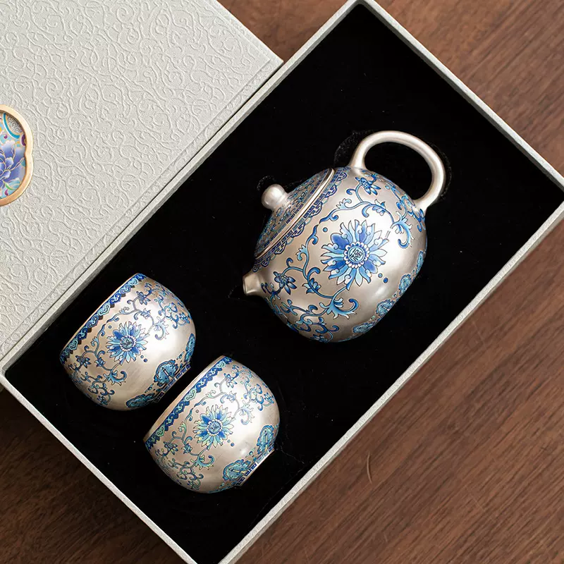 999青花鎏银茶具套装商务高端送礼一壶二杯功夫茶具泡茶壶礼盒装