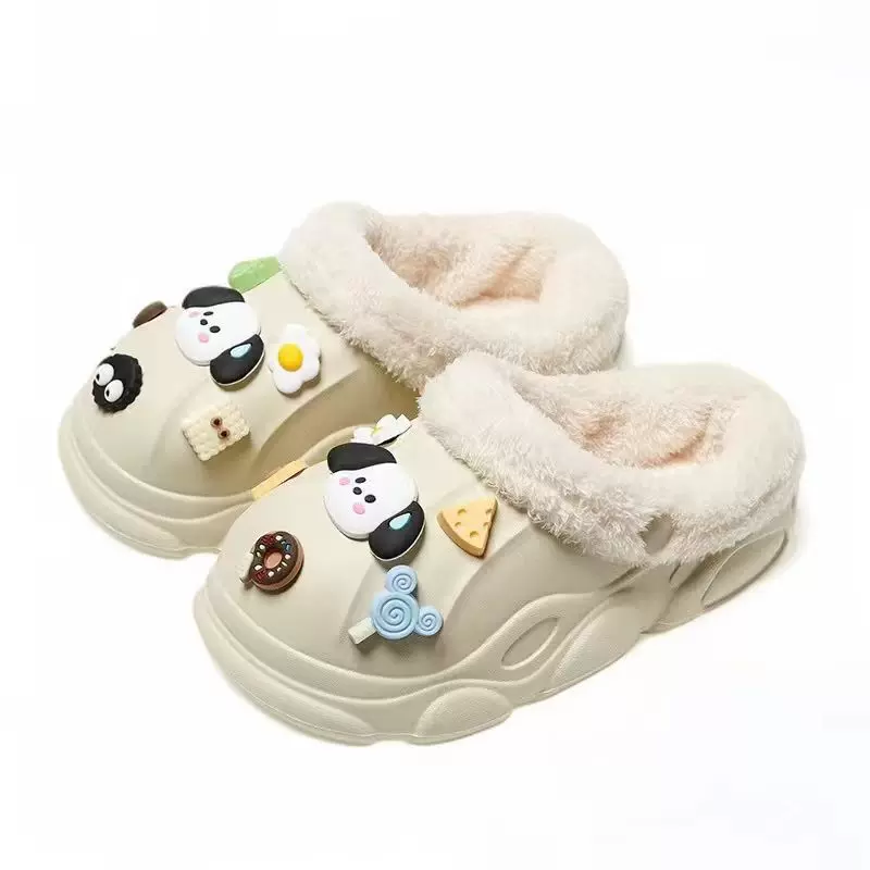 儿童棉拖鞋毛毛鞋保暖卡通柔软防滑毛毛鞋可拆洗中大童亲子棉拖