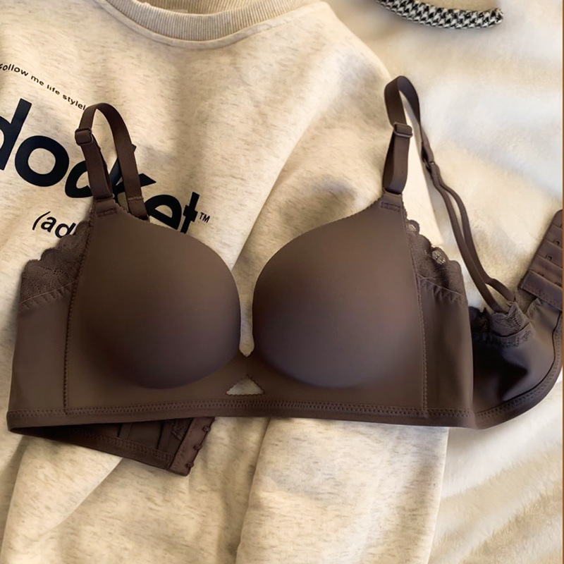 Seamless Underwear for Women with Small Breasts, Push-Up, Auxiliary Breast Support, Lace Edge, Thin, Wire-Free Bra Set