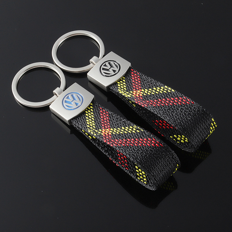 跨境牛津尼龙织带大众汽车标志车标广告车用金属钥匙扣圈链环挂件