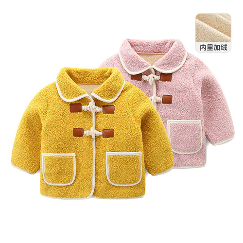 Idea Baby Girl Autumn/Winter  New Fleece Lined Thickened Lambskin Wool Coat Children's Top 9262
