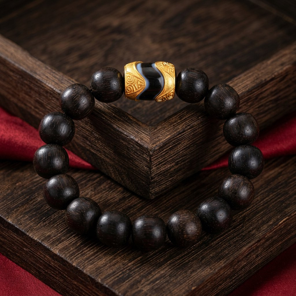 24K Gold-Plated Copper Inlaid with Agarwood Dzi Beads, Barrel Beads, Spacer Beads, DIY Bracelet Round Beads, Fortune Beads, Waist Beads, Jewelry Accessories