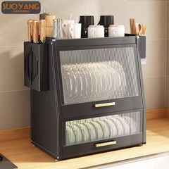 カバー付きキッチン食器棚家庭用食器棚テーブル箸皿防塵収納ケース多機能排水棚