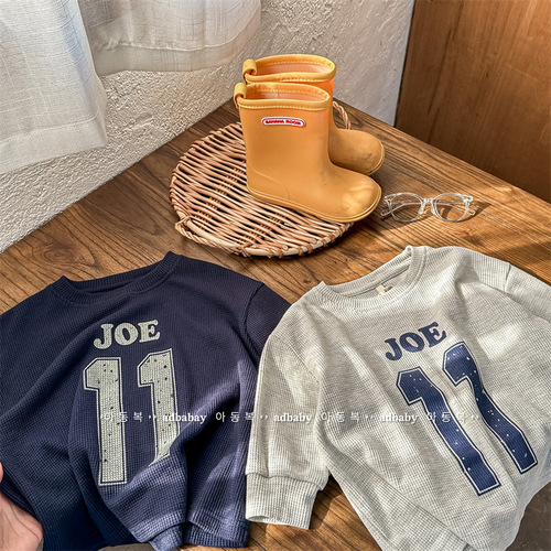 2024 children's clothing spring clothing children's Korean spring T-shirt waffle sweatshirt boys and girls long-sleeved bottoming shirt 123073