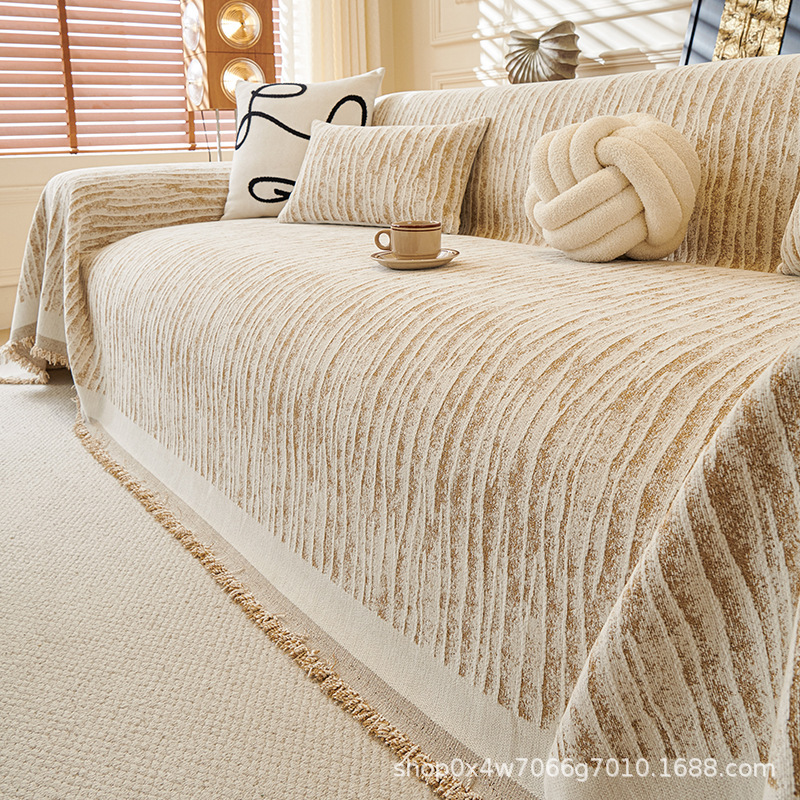 Nuevo sofá de viento crema toallas de sofá, cuatro estaciones de una sola pieza de sofá todo incluido cojín de sofá cubierta