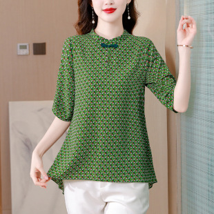 2024 fashionable cotton shirt Women's Mid-sleeve retro ethnic style high-end shirt fashionable western style small shirt top