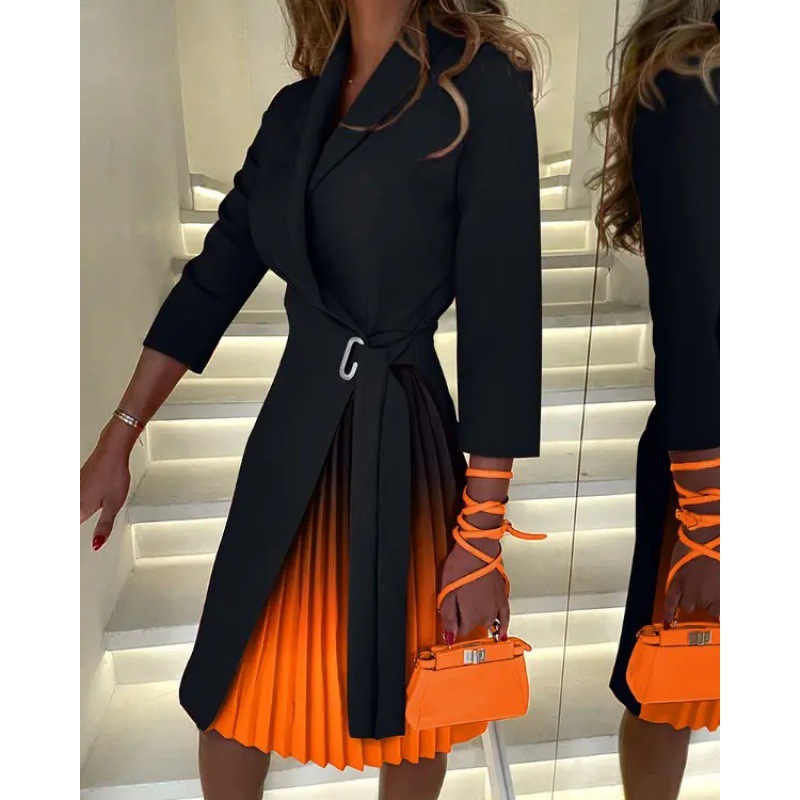 AliExpress Amazon nuevo V-cuello de moda con cordones de cintura de manga media vestido plisado