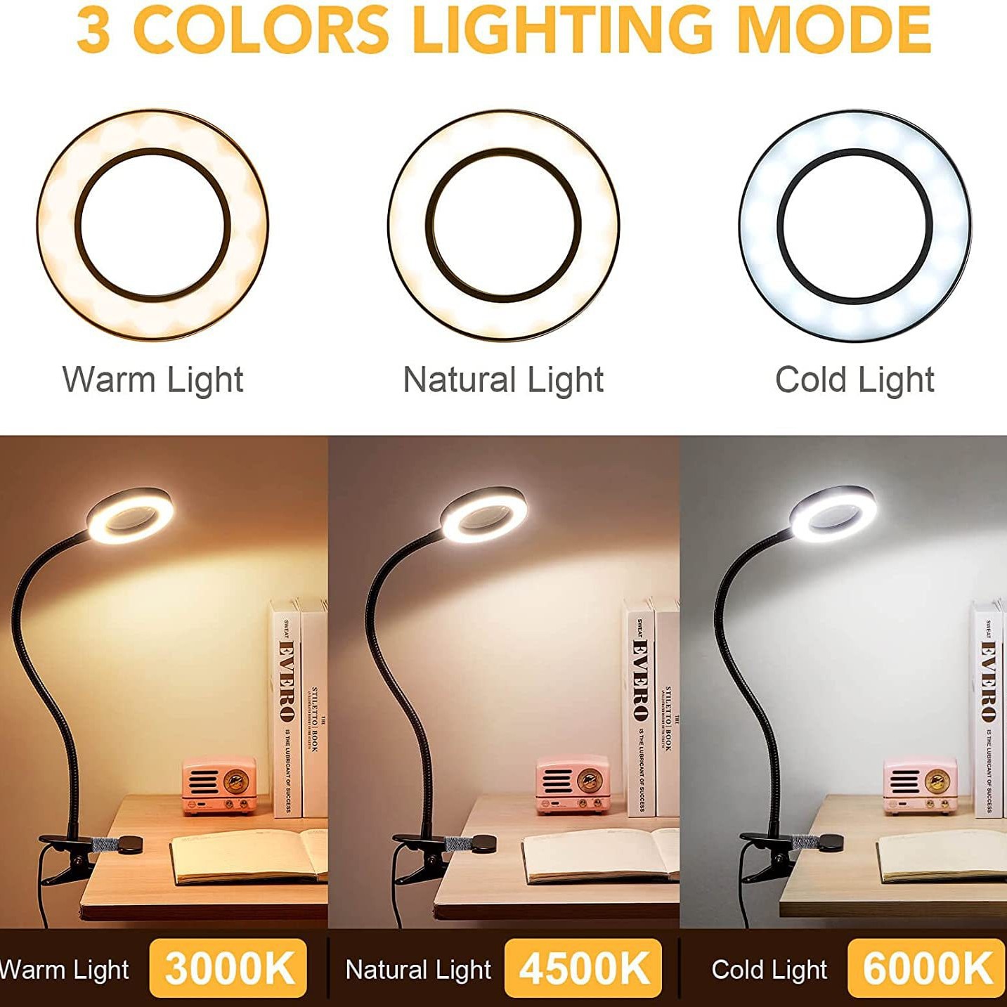 Luz de relleno USB con clip para transmisión en vivo, lupa de belleza circular de 4 pulgadas para maquillaje, tatuajes, cejas y manicura, ideal para comercio transfronterizo.