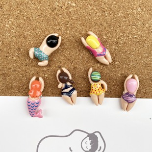♡ 6 Pieces/Set of Swimming Figures Creative Shaped Thumbtacks Felt Cork Board Creative Wall Scene Decoration Thumbtacks