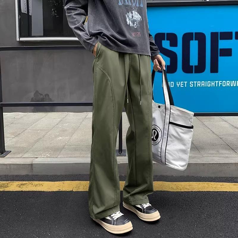 Summer Thin Ice Silk Quick-Dry Pants in Navy Blue, Casual Flared Pants with Cleanfit Design and Straight-Leg Cut Summer Thin Ice Silk Quick-Dry Pants in Navy Blue, Casual Flared Pants with Cleanfit Design and Straight-Leg Cut