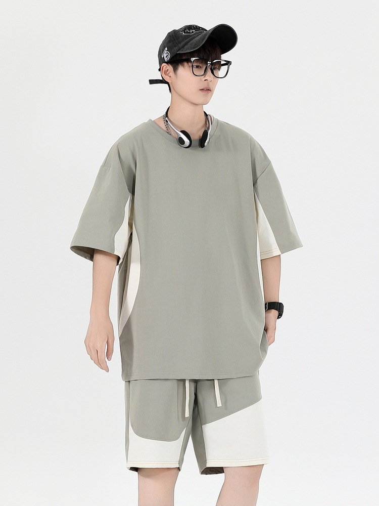 Verano adolescente hombre cuello redondo suelto camiseta de manga corta suit deportivo logotipo personalizado impresión hombre pantalones cortos de manga corta hombre