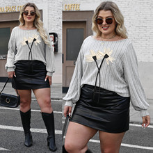 网纱立体花拼接圆领上衣跨境欧美女装秋季打底衫大码女装休闲T恤