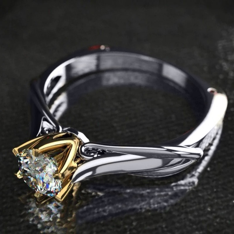 Classic Engagement Ring Six Claw Square Cut Sparkle Silver Tone_voghion.com