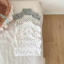 女童长袖T恤2025春秋新款儿童洋气波点打底衫宝宝木耳边上衣童装