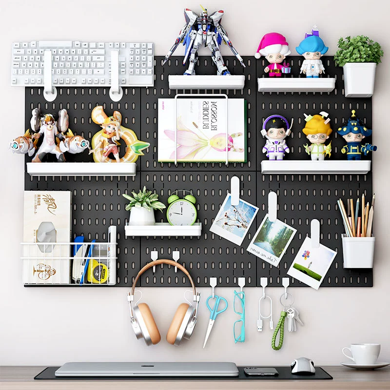 Perforated pegboard kitchen wall panel, modular thickened panels with accessories, white/black