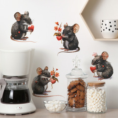 外貿卡通小老鼠愛心花朵兒童臥室廚房家居裝飾牆貼貼紙自粘批發