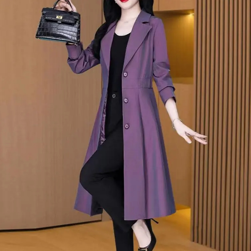 风衣女2025秋冬新款时尚洋气显瘦遮肉中长款西装领长袖大衣外套|undefined