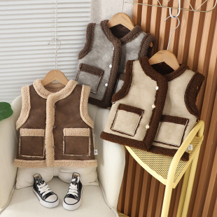 Autumn and winter children's vest baby winter warm vest men's and women's baby plus velvet coat 0-1-3 children's clothes