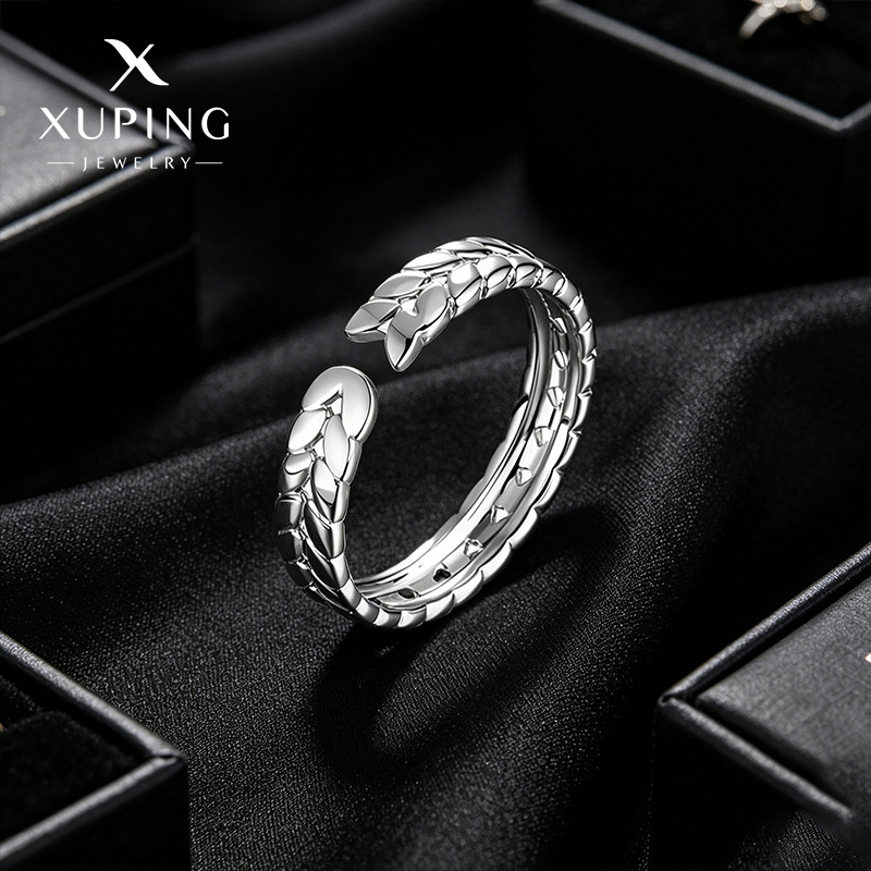 Xuping simple nicho de alta sensación de anillo de orejas de trigo coreano ins de aleación de bronce chapado en blanco joyería de pareja anillo
