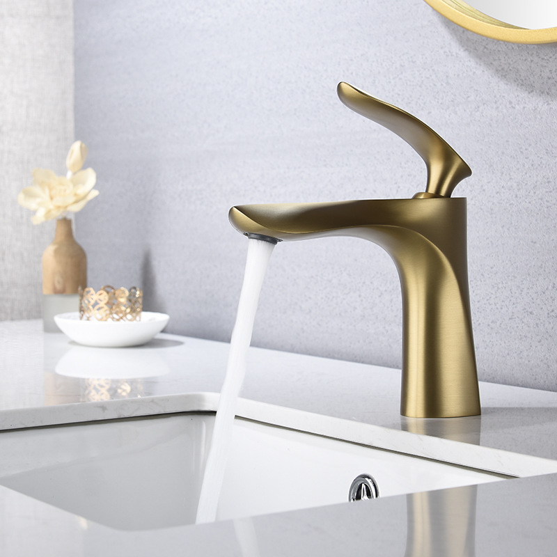 Cross-border e-commerce copper gold Black hot and cold table basin washbasin single hole bathroom basin splash-proof faucet