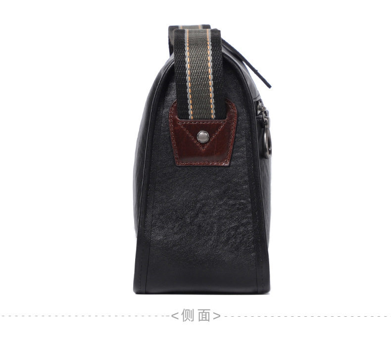Túi đeo chéo nam da bò kiểu retro 29×11×17 cm — Màu đen da thực vật, Da cầm tay màu đen chi tiết 16