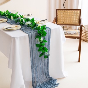 Bali Crepe Table Flag European Style Twist Tablecloth Wedding Party Decoration Pleated Bohemian Style Table Flag Wholesale