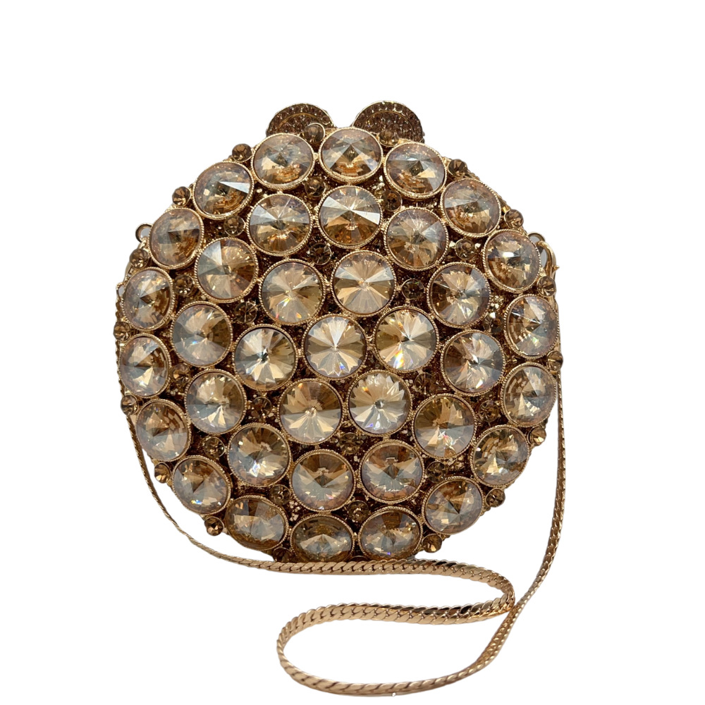 Túi clutch nữ đính đá hình tròn dự tiệc — Màu vàng, Bạc AB, Màu sâm panh, Màu đỏ hoa hồng