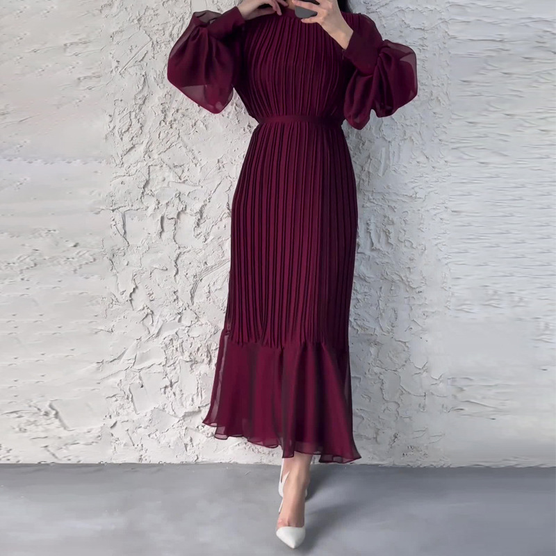 European and American Best-Selling Turkish Women's Clothing, New Elegant and Mature Style Long Pleated Fishtail Dress
