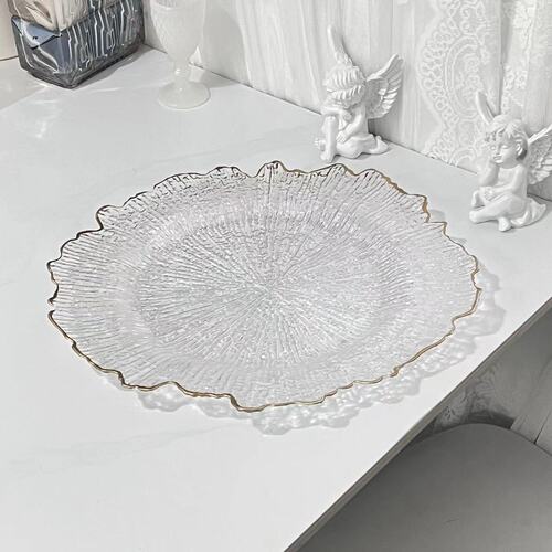 Classic transparent bead edge plate fruit plate wedding banquet plate European home decoration tray pastry snack plate