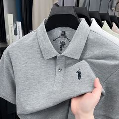 ポニーラペル大きいサイズポロシャツメンズライト高級ファッションユース薄手刺繍夏Tシャツ半袖メンズビジネス