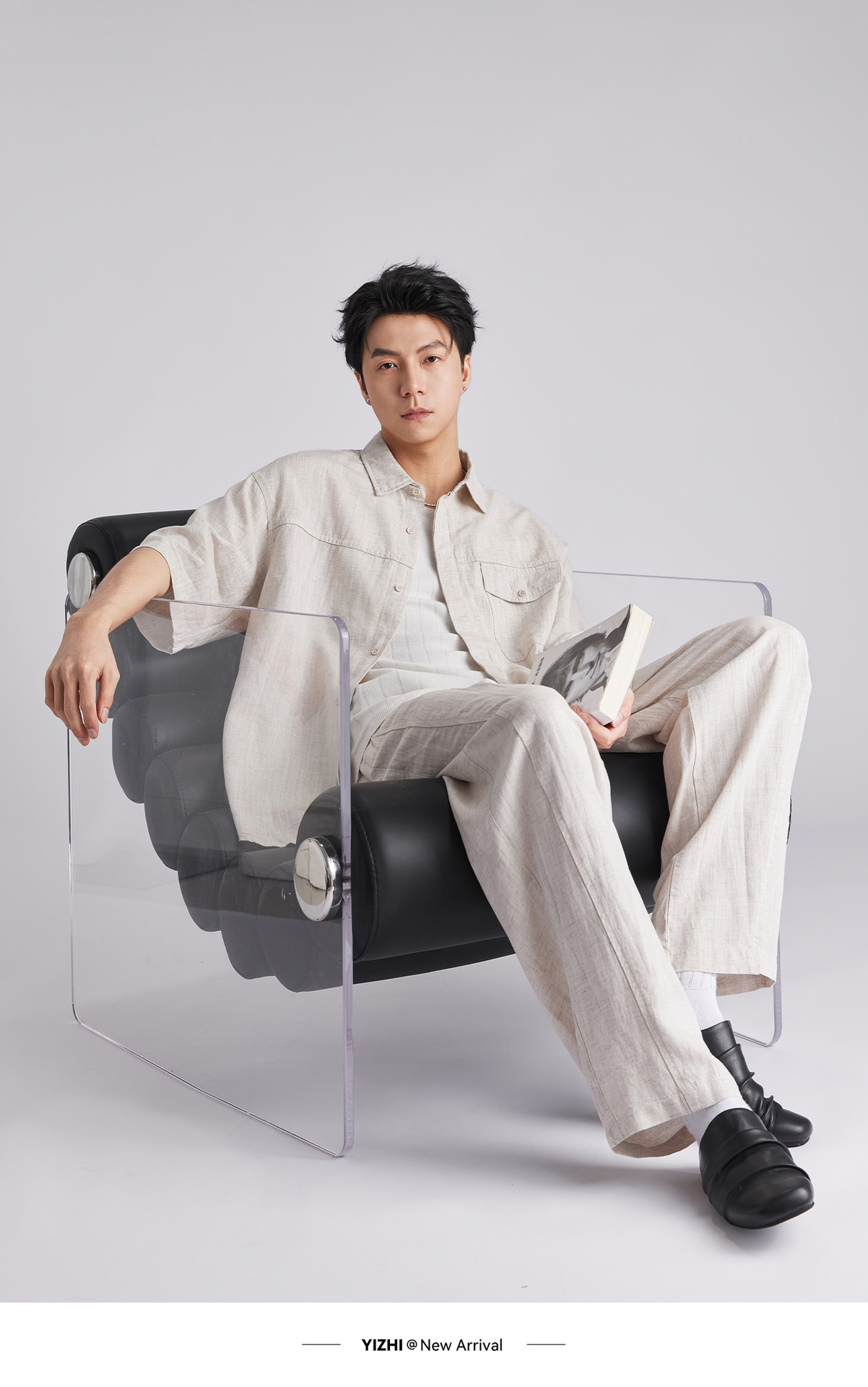 Bộ sơ mi linen tay ngắn nam phong cách lịch lãm, thoáng mát — Xanh navy chi tiết 20